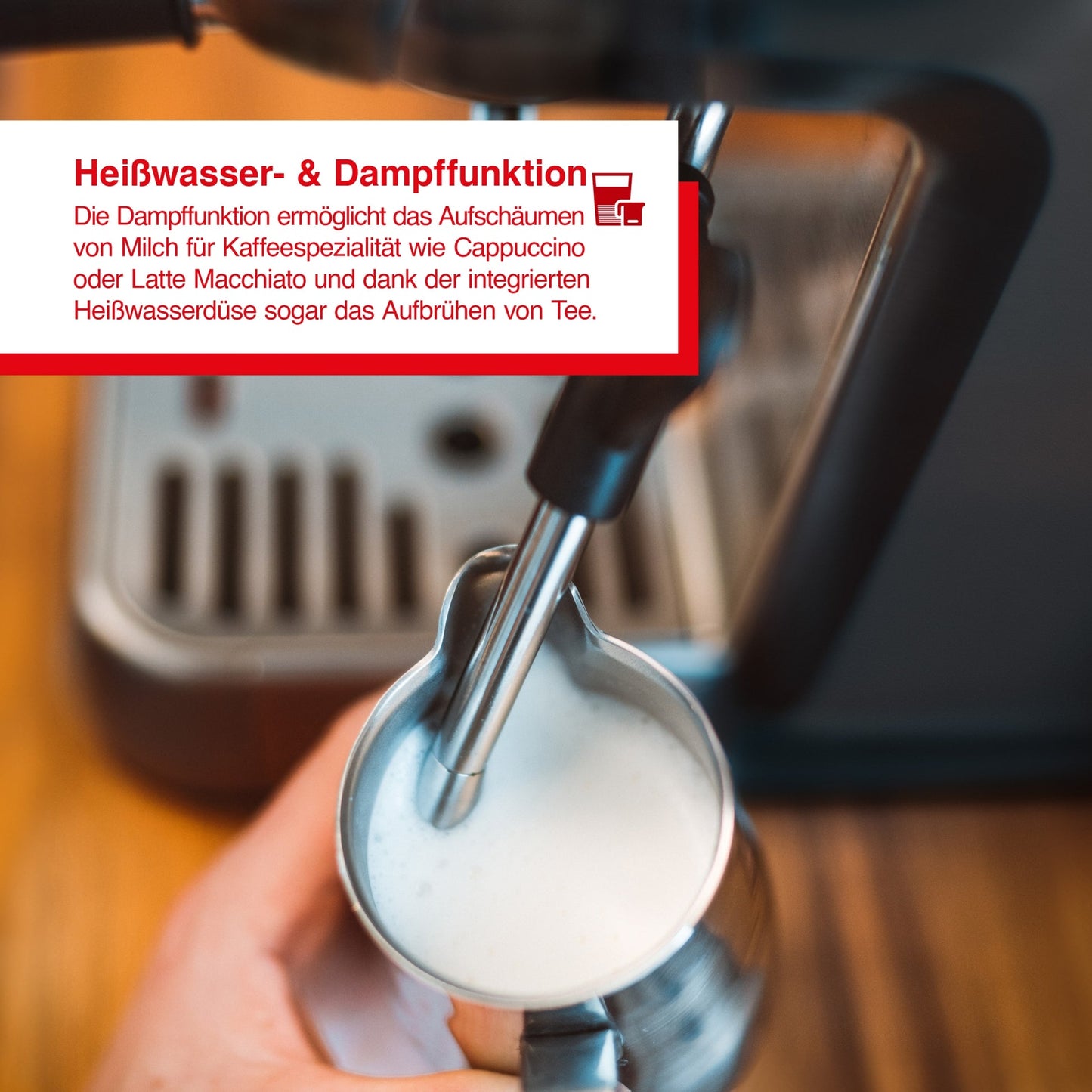 Solis Barista Perfetta Plus Schwarz mit Heißwasser- und Dampffunktion zum Aufschäumen von Milch