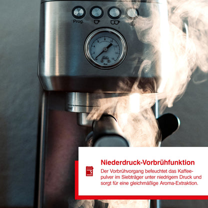 Solis Barista Perfetta Plus Silber - Niederdruck-Vorbrühfunktion für gleichmäßige Aromaextraktion