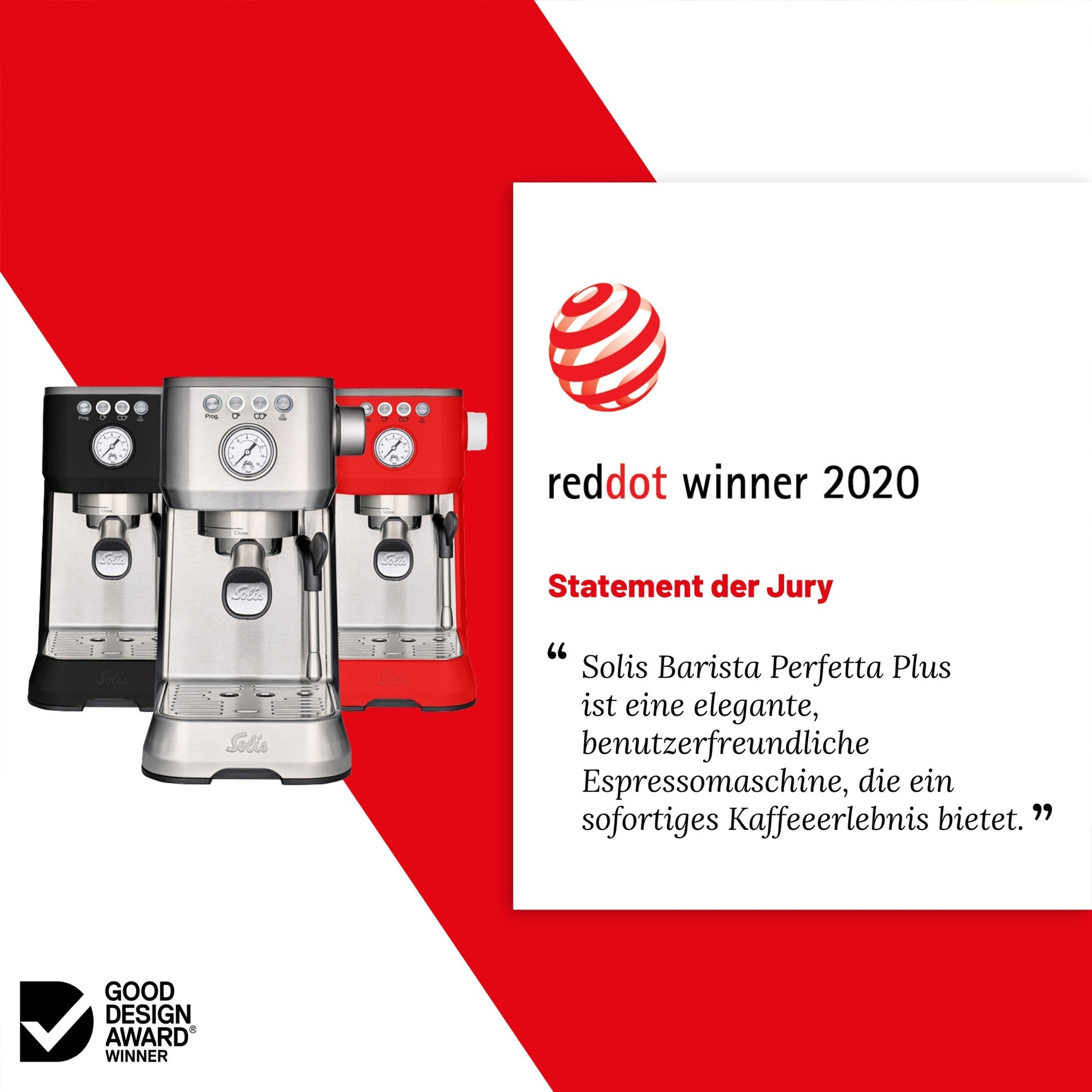 Solis Barista Perfetta Plus - Gewinner Red Dot Design Award 2020 in Silber