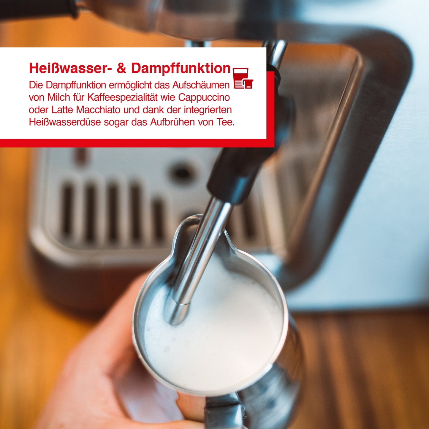Solis Barista Perfetta Plus Silber - Dampffunktion zum Aufschäumen von Milch und Heißwasserfunktion