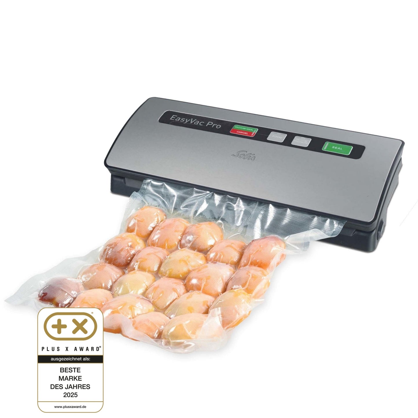 Solis EasyVac Pro Silber beim Versiegeln von Lebensmitteln, Plus X Award Beste Marke des Jahres 2025
