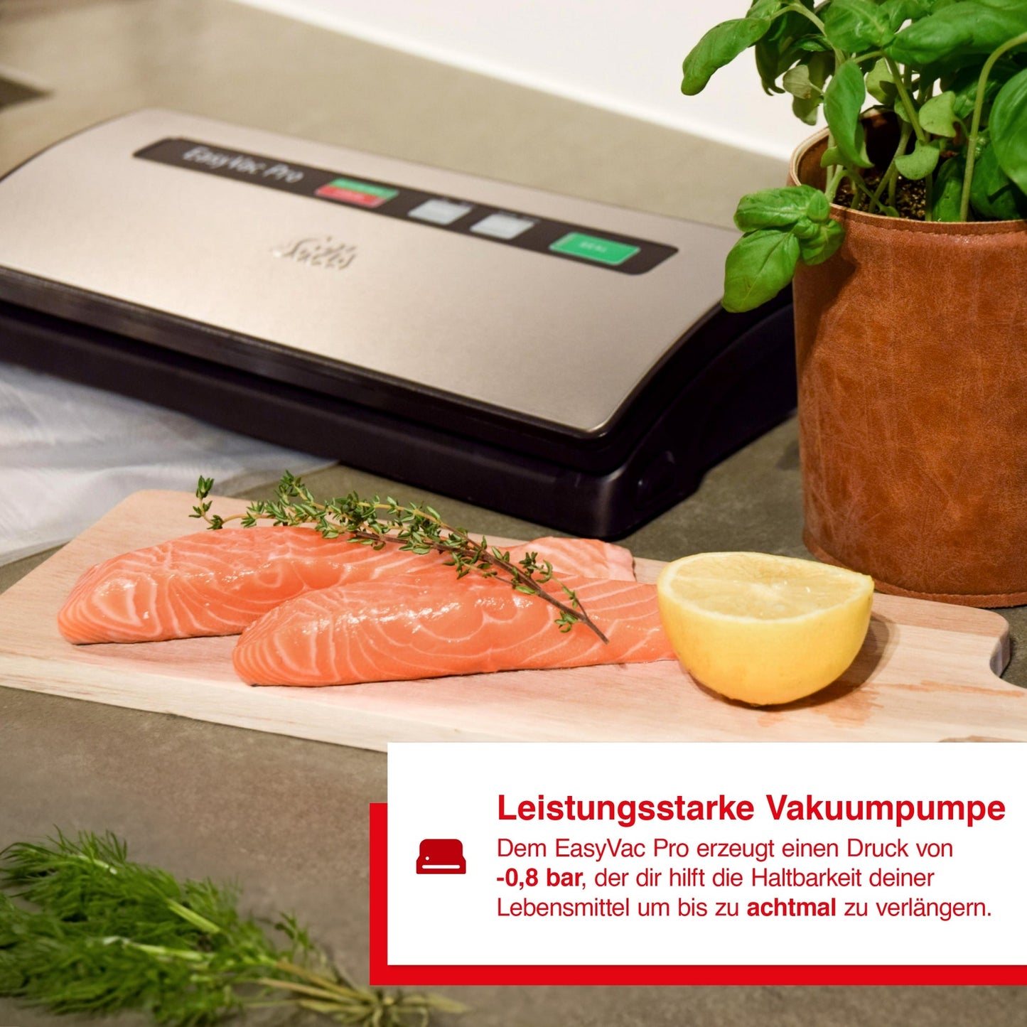 Leistungsstarke Vakuumpumpe des Solis EasyVac Pro Silber mit -0,8 bar Druck