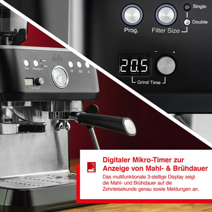 Solis Grind & Infuse Perfetta Espressomaschine Schwarz mit digitalem Mikro-Timer zur Anzeige von Mahl- und Brühdauer