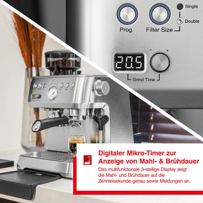 Solis Grind & Infuse Perfetta Espressomaschine mit digitalem Mikro-Timer zur Anzeige von Mahl- und Brühdauer