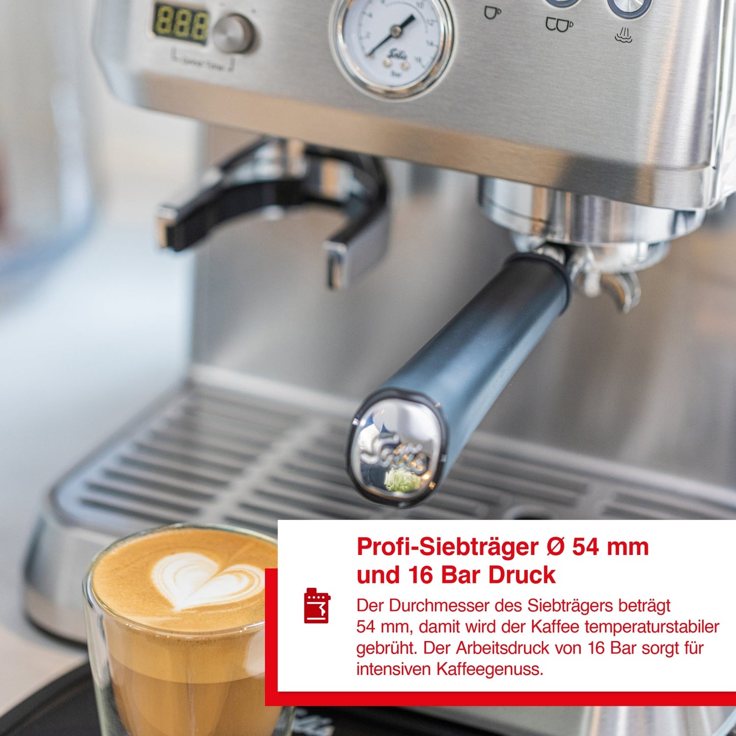 Solis Grind & Infuse Perfetta Espressomaschine mit 54 mm Profi-Siebträger und 16 Bar Pumpendruck für intensiven Kaffee
