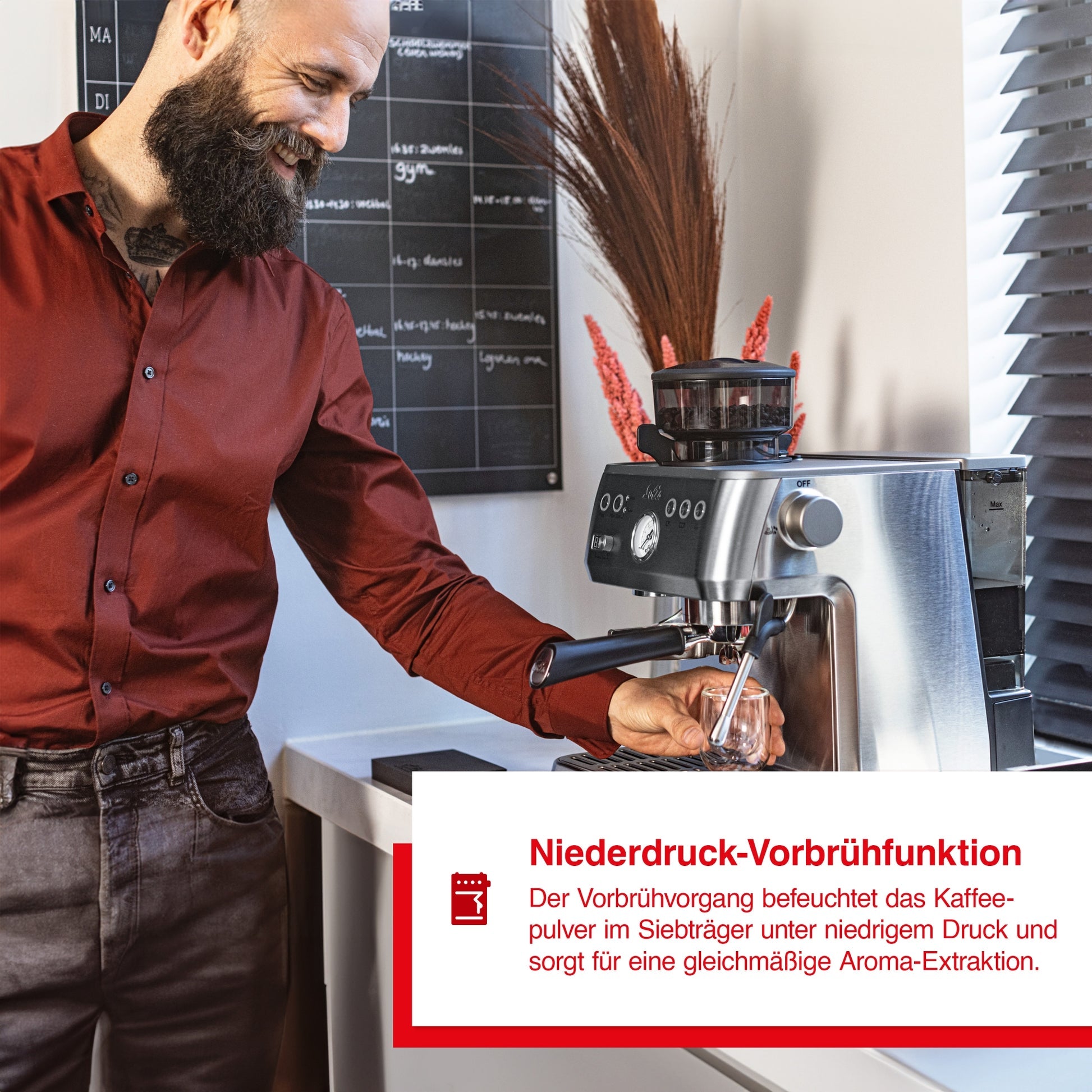 Solis Grind & Infuse Perfetta Espressomaschine mit Niederdruck-Vorbrühfunktion für gleichmäßige Aroma-Extraktion