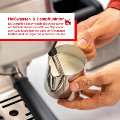 Solis Grind & Infuse Perfetta Espressomaschine mit Dampffunktion zum Aufschäumen von Milch und integrierter Heißwasserdüse