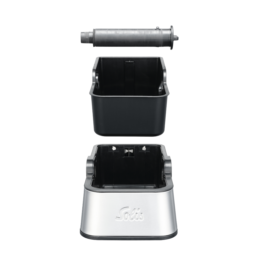 Explosionsdarstellung der Solis Perfetta Ausklopfschale mit allen abnehmbaren Teilen