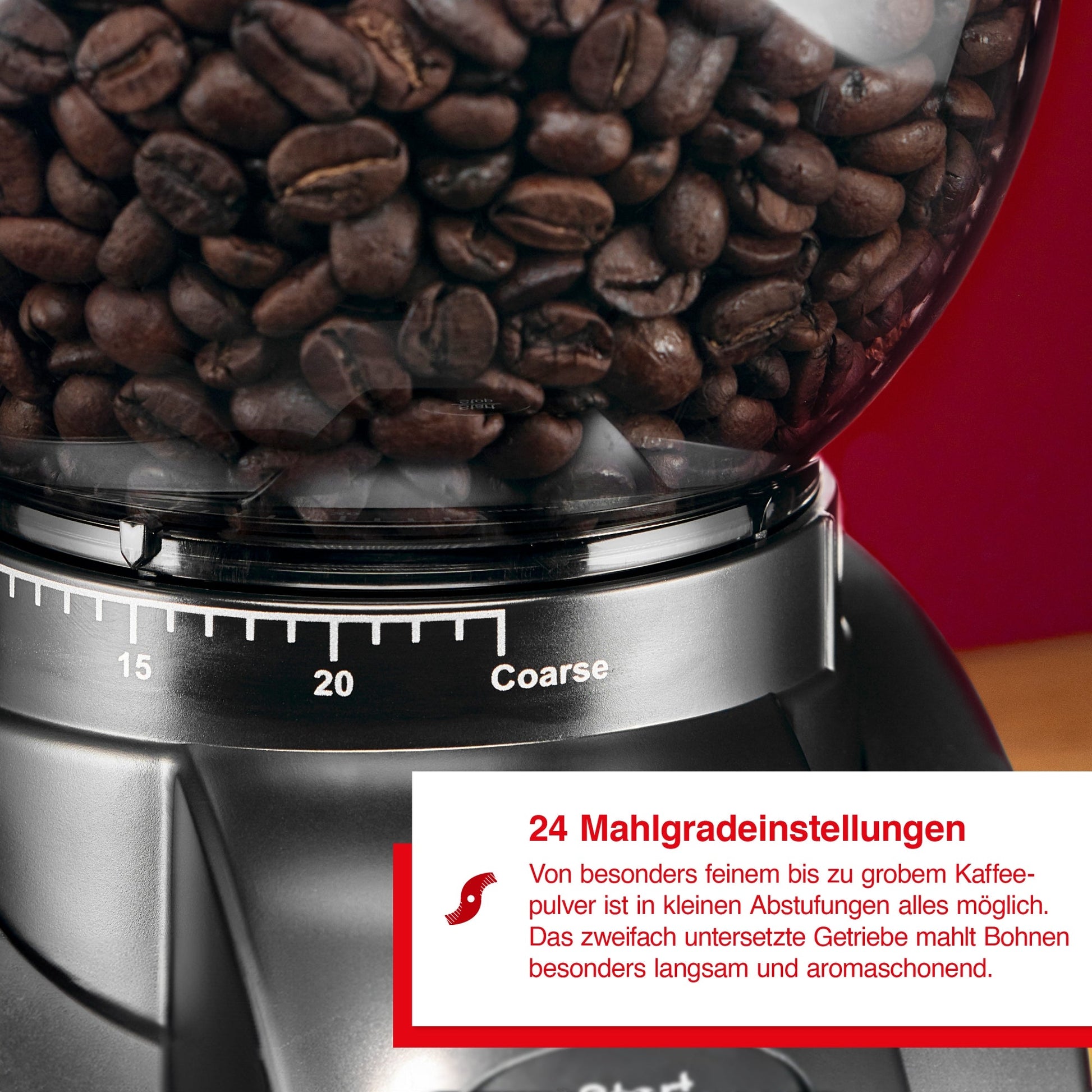 Detailansicht der 24 Mahlgradeinstellungen der Solis Scala Zero Static Kaffeemühle