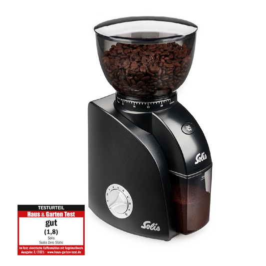 Solis Scala Zero Static Kaffeemühle mit Bewertung „Haus & Garten Test gut (1,8)“