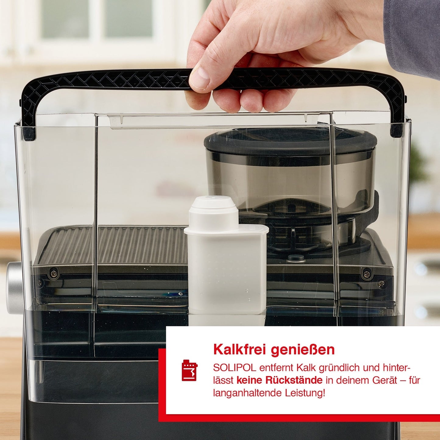 Solis Solipol Entkalker im Wassertank – entfernt Kalk gründlich und rückstandsfrei.