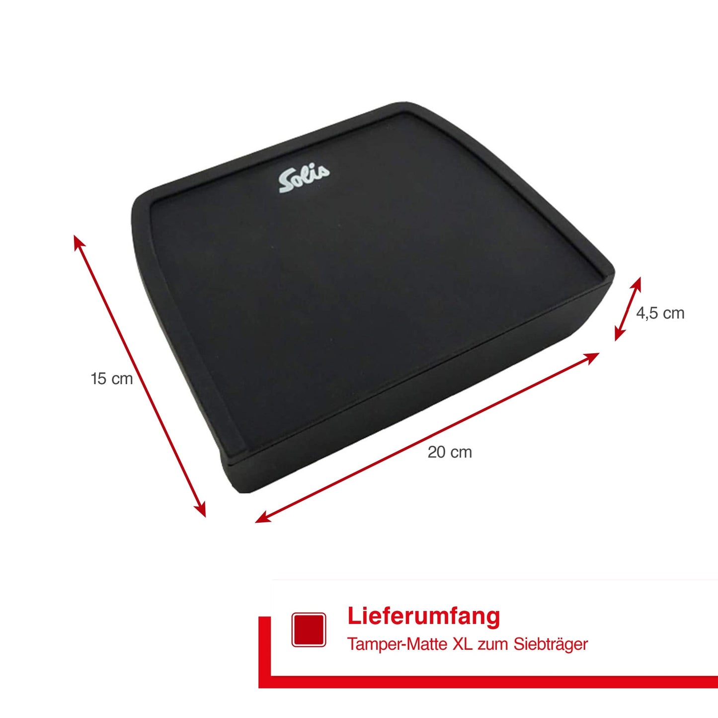 Maße der Solis Tampingmatte mit Breite, Länge und Höhe in Zentimetern