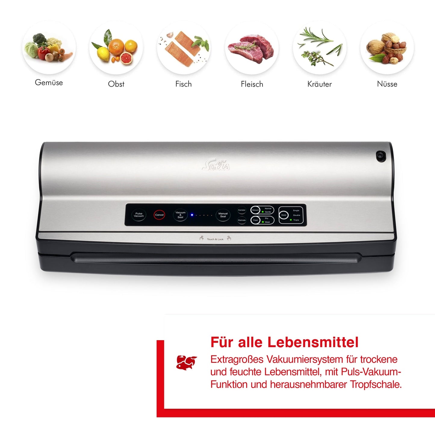 Solis Vac Prestige Maxi Vakuumierer – geeignet für Gemüse, Obst, Fisch, Fleisch, Kräuter und Nüsse