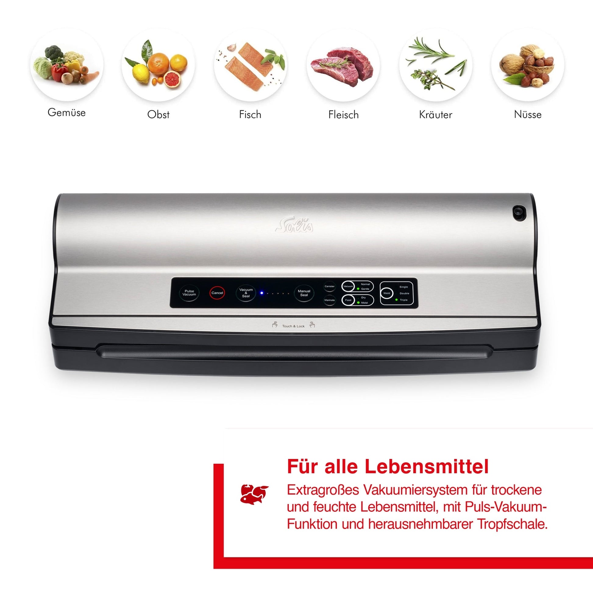 Solis Vac Prestige Maxi Vakuumierer – geeignet für Gemüse, Obst, Fisch, Fleisch, Kräuter und Nüsse