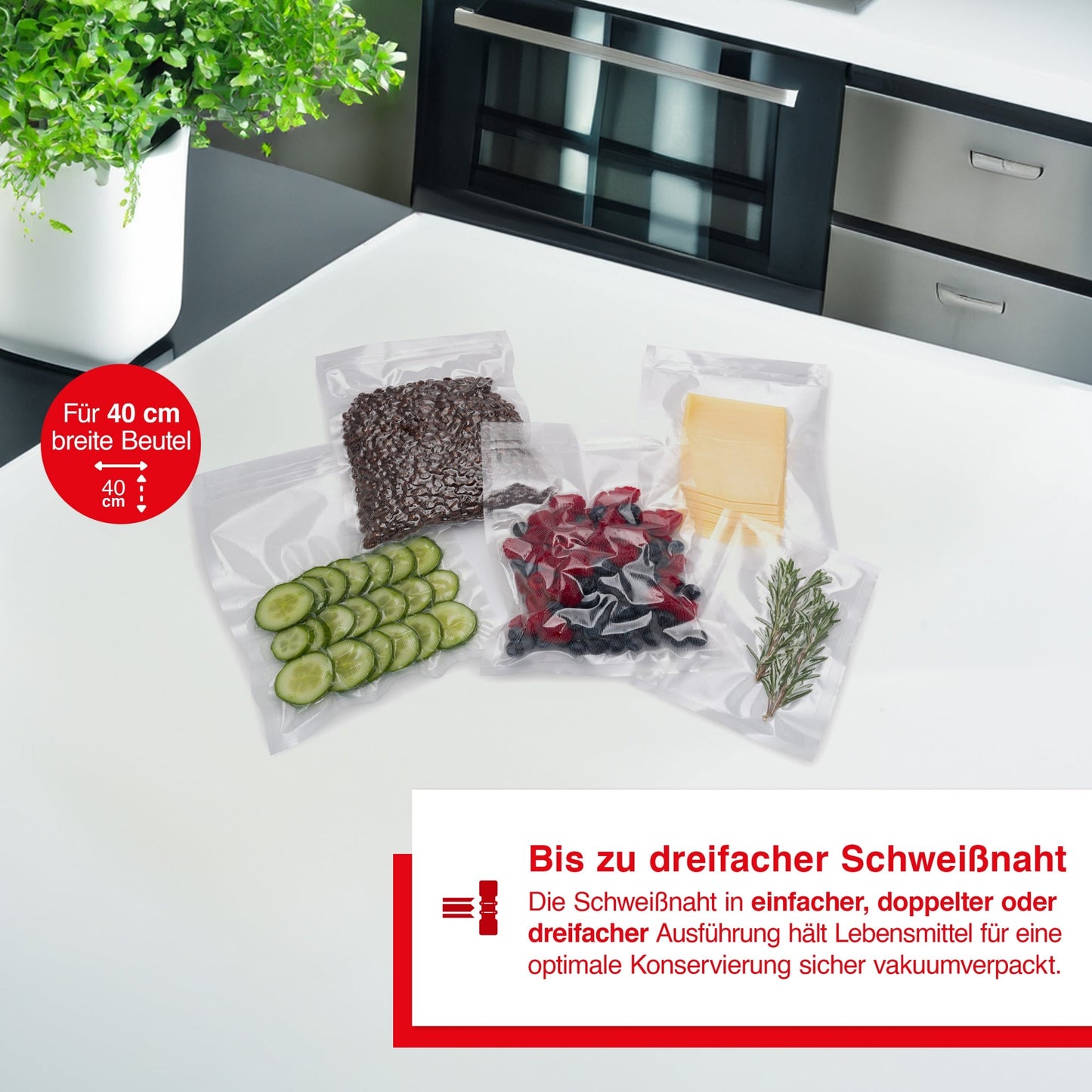 Solis Vac Prestige Maxi Vakuumierer mit bis zu dreifacher Schweißnaht für sichere Konservierung von Lebensmitteln