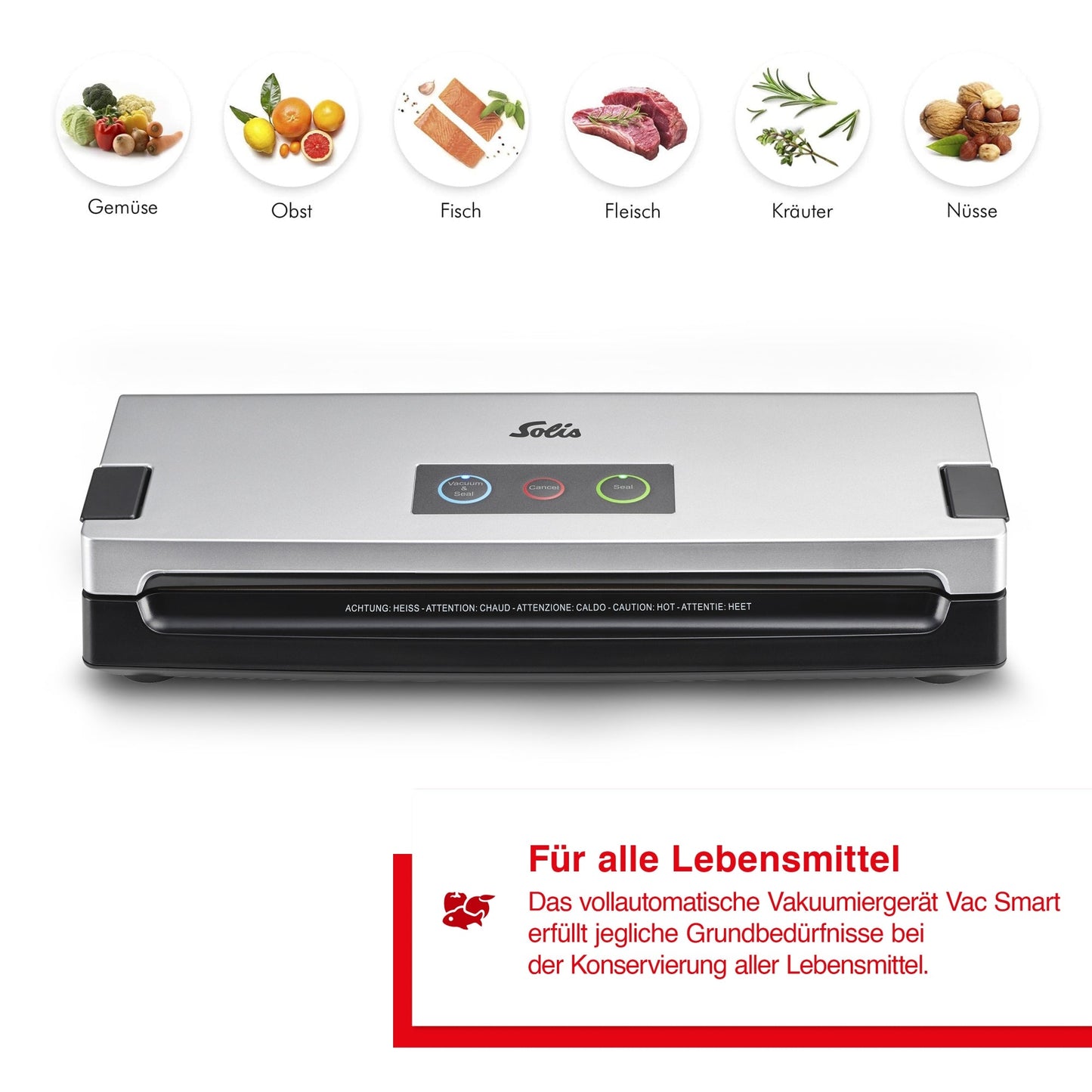 Solis Vac Smart Vakuumierer – geeignet für Gemüse, Obst, Fisch, Fleisch, Kräuter und Nüsse