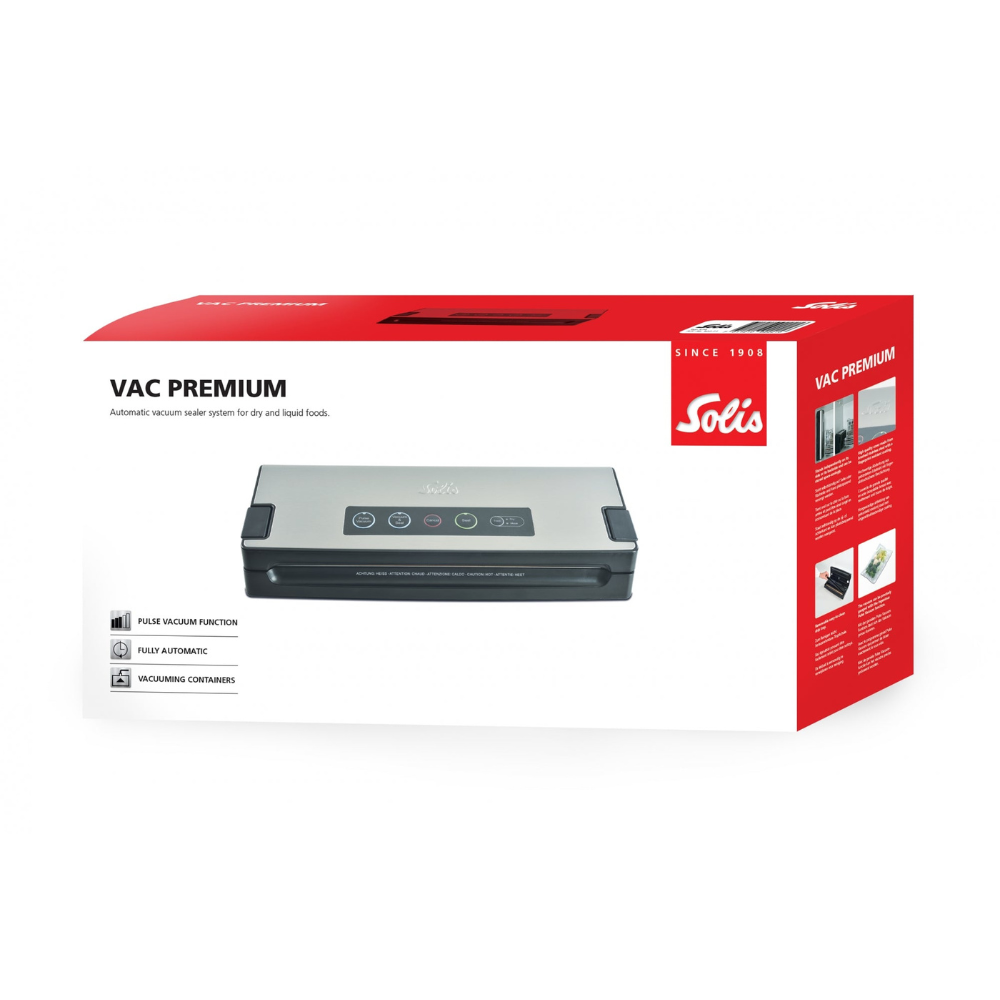 Produktverpackung des Solis Vac Premium Vakuumierers – vollautomatisches Vakuumiersystem