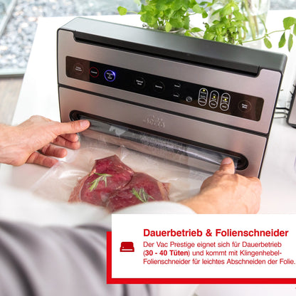 Solis VertiVac Vakuumiergerät im Dauerbetrieb mit integriertem Foliencutter für einfaches Zuschneiden