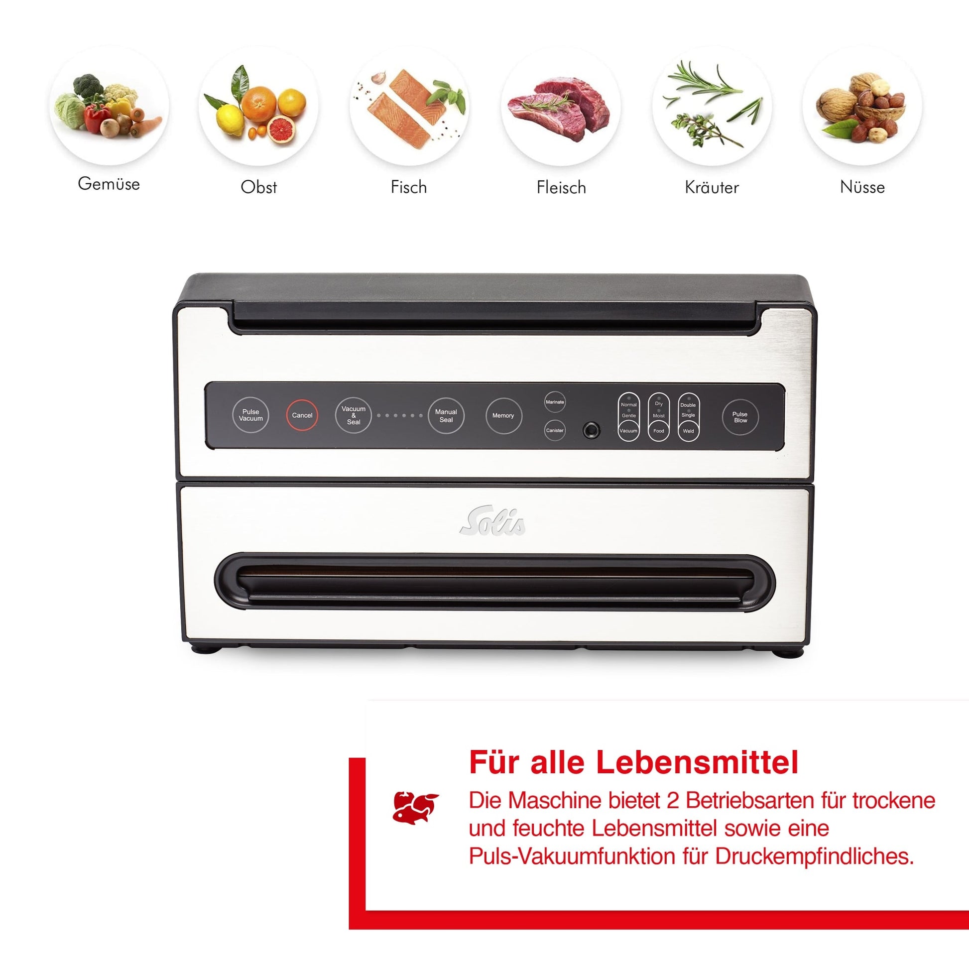 Solis VertiVac Vakuumierer für Gemüse, Obst, Fleisch, Fisch, Kräuter und Nüsse