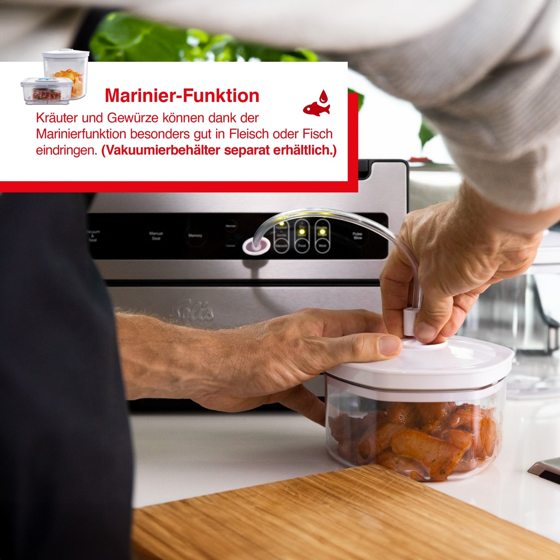Solis VertiVac Vakuumierer mit Marinierfunktion für Fleisch und Fisch im Vakuumbehälter