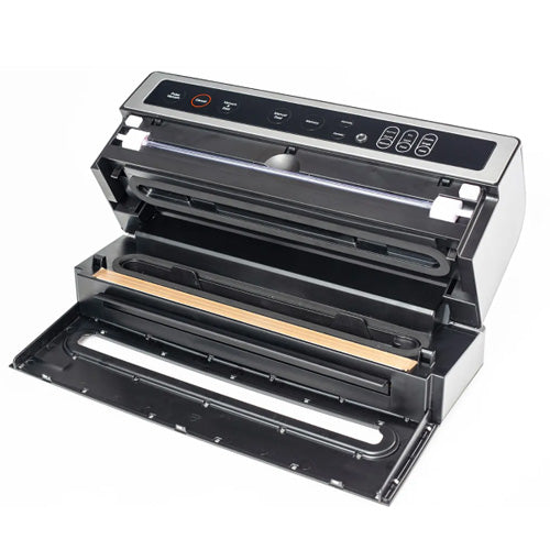 Geöffneter Solis VertiVac Vakuumierer mit sichtbarer Versiegelungskammer